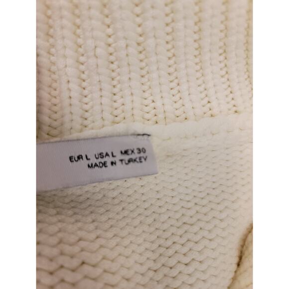 ZARA Thick Knit Polo Sweater Womens Large Semi Crop Pocket Cream Cottagecore - Picture 8 of 10